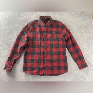 Volcom Mens Small Red Plaid Button Up Flannel Shirt Long Sleeve Skate Casual